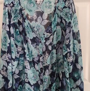 Croft & Barrow Blue Floral Button Front Blouse 3X Plus Size